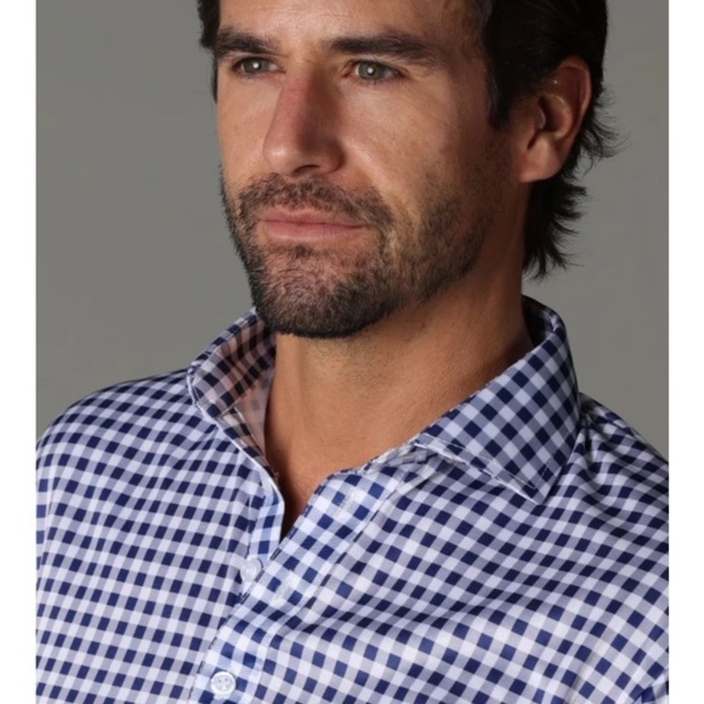 NWOT Collars & Co blue and white checked patterned Spread Collar Shirt small